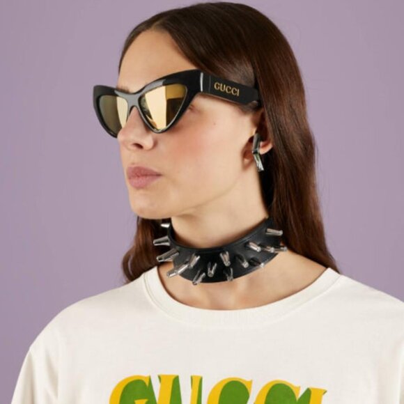 NEW GG1294S 002 GUCCI SUNGLASSES SHINY BLACK GOLD CAT EYE WOMEN EYEWEAR GUCCI - Picture 4 of 13